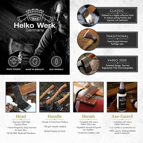مجموعة العناية والصيانة الفاخرة من Helko Werk Germany من 1844 تتضمن حجر شحذ الفأس، ومبرد شحذ، وزيت المقبض، وزيت الرأس، ومنظف الشفرات، وورق الرمل، وأوتاد (مجموعة صيانة ممتازة) #F8790-2 in Kuwait