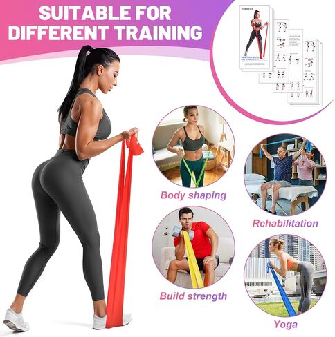 Resistance Bands, 5 Pcs Exercise Bands Latex-Free Elastic Stretch Bands for Fitness Yoga Pilates Stretching Strength Training, Workout Bands for Home Gym in Saudi Arabia