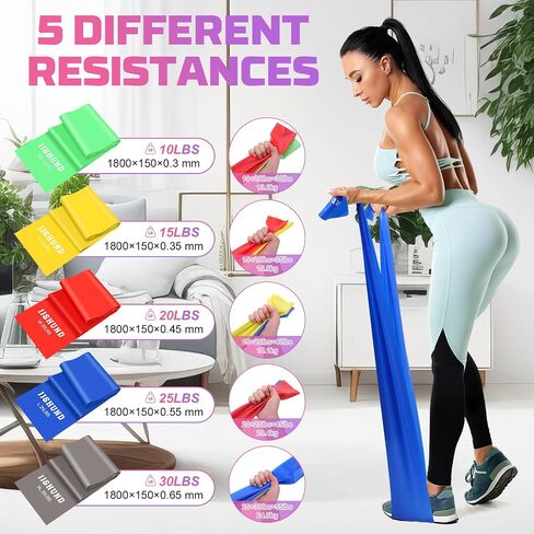 Resistance Bands, 5 Pcs Exercise Bands Latex-Free Elastic Stretch Bands for Fitness Yoga Pilates Stretching Strength Training, Workout Bands for Home Gym in Saudi Arabia