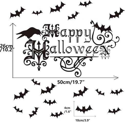Happy Halloween Stickers Bats Wall Decor Crow Sticker Decals Window Clings Removable Decorations for Indoor/Outdoor Party Supplies Decor Living Room Bedroom Kitchen in Kuwait