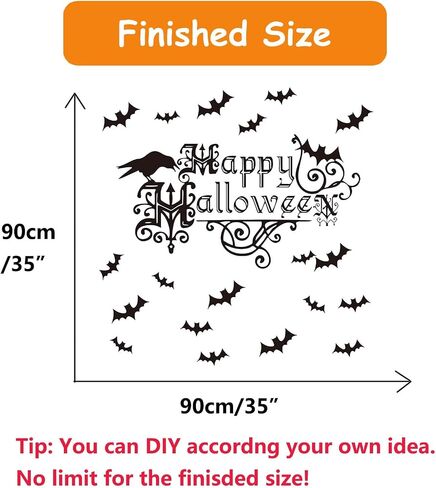 Happy Halloween Stickers Bats Wall Decor Crow Sticker Decals Window Clings Removable Decorations for Indoor/Outdoor Party Supplies Decor Living Room Bedroom Kitchen in Kuwait