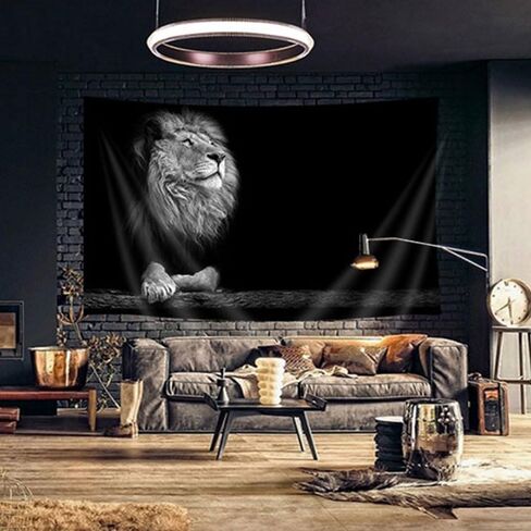 Bcsewcg Cool Lion Tapestry, Wild Animal African Lion on Black Background For Men, Extra Large Tablecloths Hippie Art Tapestries Wall Hanging for Bedroom Living Room Collage Dorm Room… in Kuwait