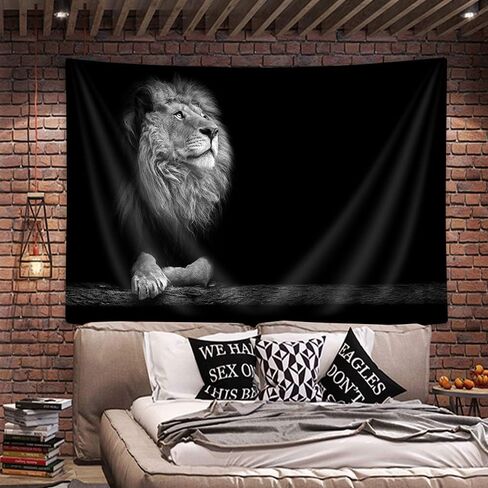 Bcsewcg Cool Lion Tapestry, Wild Animal African Lion on Black Background For Men, Extra Large Tablecloths Hippie Art Tapestries Wall Hanging for Bedroom Living Room Collage Dorm Room… in Kuwait