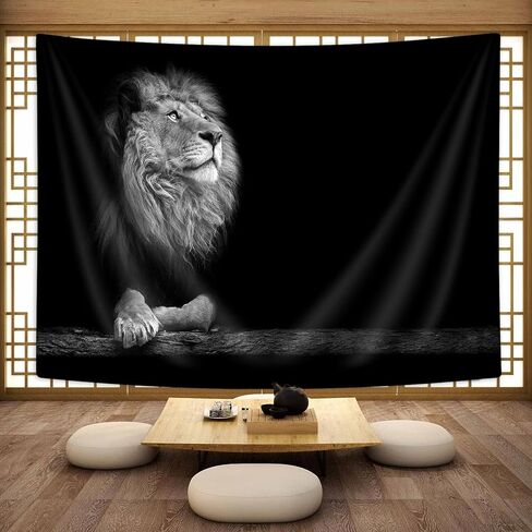 Bcsewcg Cool Lion Tapestry, Wild Animal African Lion on Black Background For Men, Extra Large Tablecloths Hippie Art Tapestries Wall Hanging for Bedroom Living Room Collage Dorm Room… in Kuwait