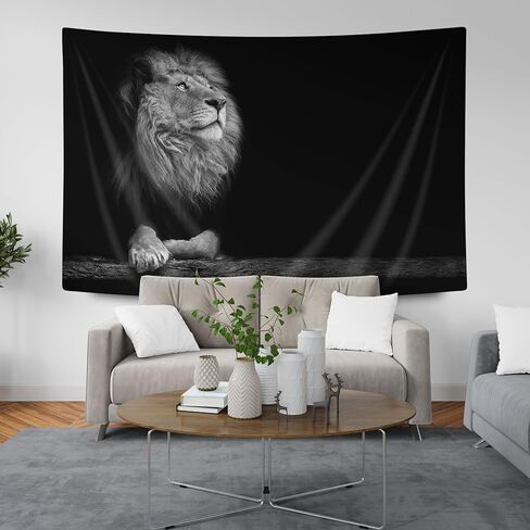 Bcsewcg Cool Lion Tapestry, Wild Animal African Lion on Black Background For Men, Extra Large Tablecloths Hippie Art Tapestries Wall Hanging for Bedroom Living Room Collage Dorm Room… in Kuwait