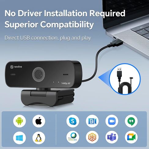 NewlineWork 4K AI Webcam for PC, USB Webcam with Microphone, Presenter Tracking, Gesture Control, Streaming Webcam with Zoom Privacy Cover Adjustable FOV Camera Web Cam for Laptop/Zoom/Skype/Teams in Kuwait