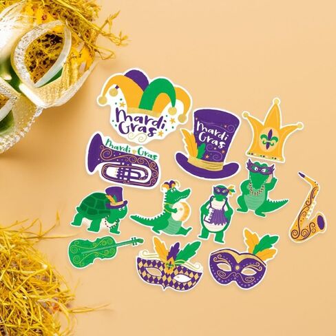 Mardi Gras Swamp Characters Cutouts - 11", 9", 7" Sizes (Pack of 12) - Vibrant Multicolor Paper Decorations - Perfect for Festive Celebrations in Saudi Arabia