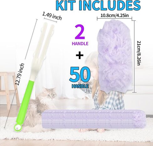 50 pcs 360° Duster Refills Kit Compatible with S-wiffer Dusters, Multi Surface Heavy Duty Feather Dusters Kit + 2 Handle for Cleaning Home, Purple in Saudi Arabia