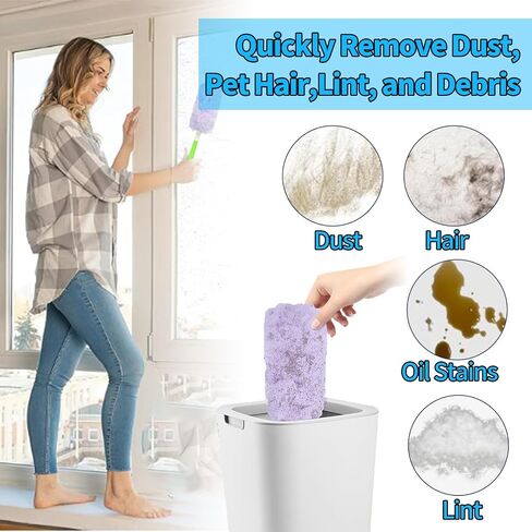 50 pcs 360° Duster Refills Kit Compatible with S-wiffer Dusters, Multi Surface Heavy Duty Feather Dusters Kit + 2 Handle for Cleaning Home, Purple in Saudi Arabia