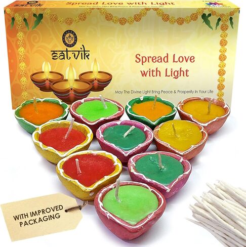 SATVIK Clay Diya 10 قطعة مجموعة شمع ترابي مملوءة بـ Diya Terracotta Diwali Dia مصباح زيت تقليدي لمصباح زيت Puja Vilakku مصنوع من ميتي الطبيعي ترحيب Deepawali Pooja عناصر الهدايا الهندية in Saudi Arabia