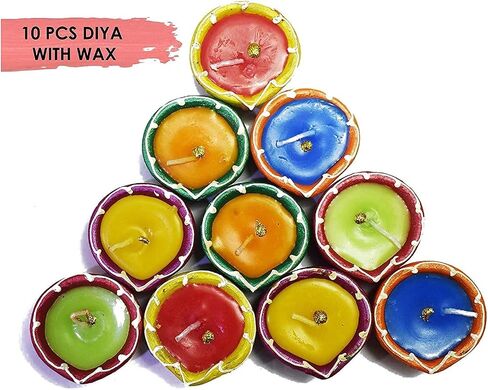 SATVIK Clay Diya 10 قطعة مجموعة شمع ترابي مملوءة بـ Diya Terracotta Diwali Dia مصباح زيت تقليدي لمصباح زيت Puja Vilakku مصنوع من ميتي الطبيعي ترحيب Deepawali Pooja عناصر الهدايا الهندية in Saudi Arabia