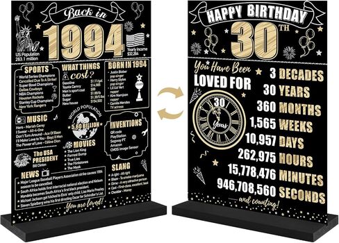Eiurteao 100th Birthday Decorations Back in 1924 Table Sign for Men Women, Black Gold Happy 100 Bday Two-Sided Wooden Table Poster with Stand Party Supplies, One Hundred Birthday Display Holder Decor in Saudi Arabia