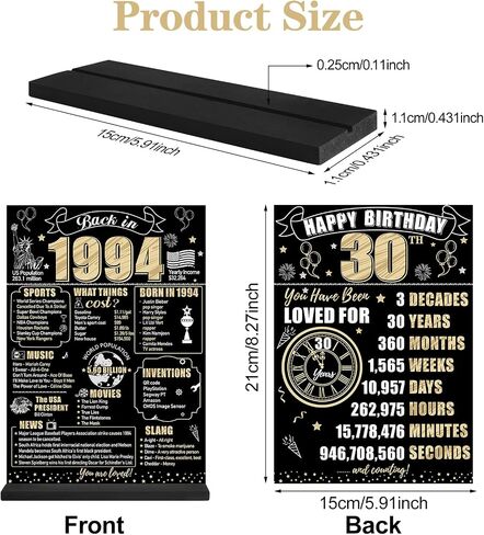 Eiurteao 100th Birthday Decorations Back in 1924 Table Sign for Men Women, Black Gold Happy 100 Bday Two-Sided Wooden Table Poster with Stand Party Supplies, One Hundred Birthday Display Holder Decor in Saudi Arabia