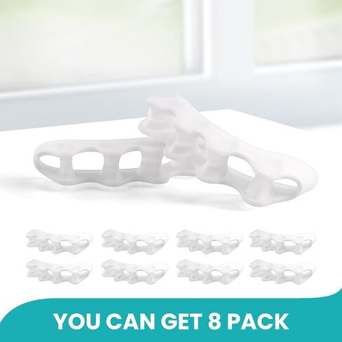 فواصل أصابع القدم وفواصل أصابع القدم - عبوة من 8 مصحح للورم لتصحيح محاذاة أصابع القدم - فواصل أصابع القدم للنساء والرجال - فواصل أصابع القدم للهدايا مع الجل (أبيض) - للنساء بعمر 11+، والرجال بعمر 10+ - L in Kuwait