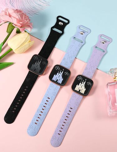 Engraved Cartoon Band Compatible with Fitbit Versa 2 Band/Versa Lite/Versa Band Women, Cute Soft Silicone Replacement Straps Bracelet Sport Designer Fancy Summer Wristbands for Versa SE in Kuwait