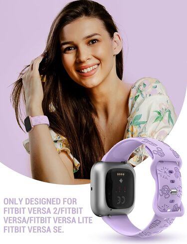 Engraved Cartoon Band Compatible with Fitbit Versa 2 Band/Versa Lite/Versa Band Women, Cute Soft Silicone Replacement Straps Bracelet Sport Designer Fancy Summer Wristbands for Versa SE in Kuwait