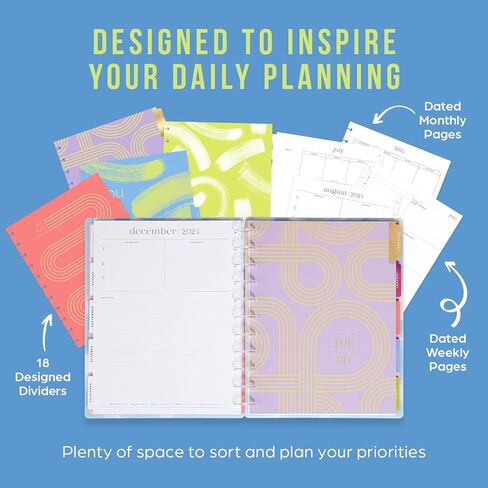 Happy Planner Disc-Bound 12-Month Academic Planner, July 2024–June 2025 Daily and Monthly Planner, Classic Size, Student Layout, Hello Good Times, 72 pages, 2 Sticker Sheets, 7" x 9 1/4" in Saudi Arabia