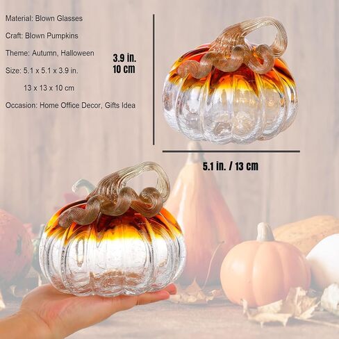 Ornalrist الزجاج اليد في مهب البرتقال اليقطين حصاد الخريف ديكور عيد الهالوين ديكورات عيد الشكر ديكور الجدول المركزية هدايا اليقطين للنساء الخريف منزل المزرعة in Kuwait