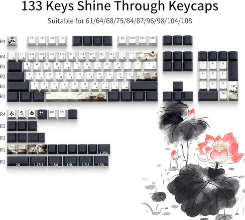 PBT Japanese Keycaps, Shine Through White Keycaps, Plum Blossom Custom Keycap Set 127 Keys, Doubleshot Keycaps, Cherry Profile Keyboard Keycaps for Cherry Gateron MX Switches Mechanical Keyboards in Saudi Arabia