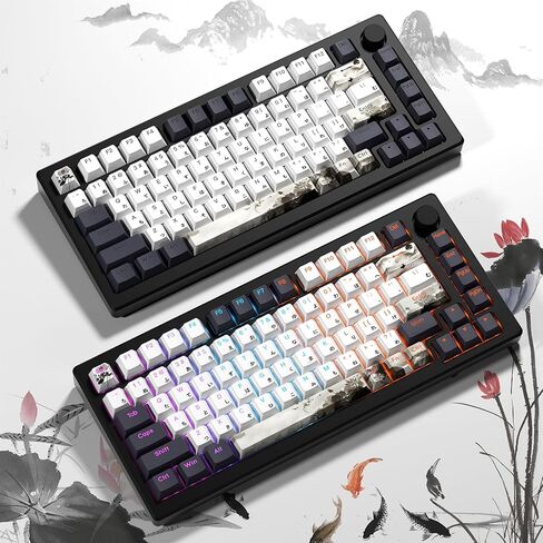 PBT Japanese Keycaps, Shine Through White Keycaps, Plum Blossom Custom Keycap Set 127 Keys, Doubleshot Keycaps, Cherry Profile Keyboard Keycaps for Cherry Gateron MX Switches Mechanical Keyboards in Saudi Arabia