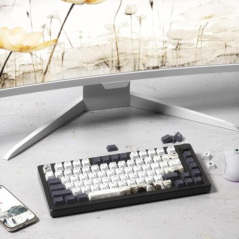 PBT Japanese Keycaps, Shine Through White Keycaps, Plum Blossom Custom Keycap Set 127 Keys, Doubleshot Keycaps, Cherry Profile Keyboard Keycaps for Cherry Gateron MX Switches Mechanical Keyboards in Saudi Arabia