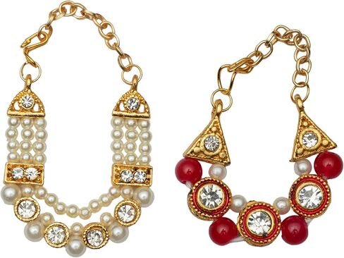 Set of 2 Moti Mala for Laddu Gopal/Devi Maa/Radha Krishna/Indian Traditional God Goddess Haar Sringar Set Deities jewellary Janmashtami All God Statue for Festival Decoration(Size:-2'')(Red & White) in Saudi Arabia