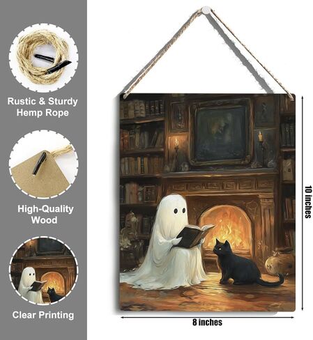ديكور الهالوين، ديكور الأشباح، ديكورات الهالوين اللطيفة في الأماكن المغلقة، لوحة فنية جدارية مضحكة مخيفة للهالوين خشبية معلقة على شكل لوحة خشبية، شبح القطة السوداء في الغابة، لافتة باب المزرعة، ديكور غرفة المنزل in Kuwait