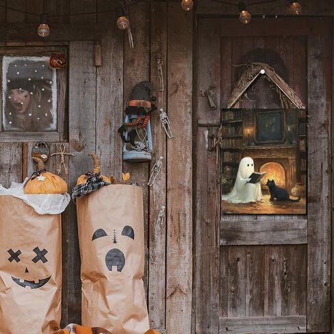 ديكور الهالوين، ديكور الأشباح، ديكورات الهالوين اللطيفة في الأماكن المغلقة، لوحة فنية جدارية مضحكة مخيفة للهالوين خشبية معلقة على شكل لوحة خشبية، شبح القطة السوداء في الغابة، لافتة باب المزرعة، ديكور غرفة المنزل in Kuwait