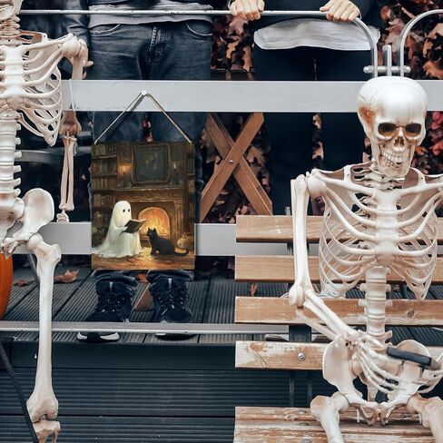 ديكور الهالوين، ديكور الأشباح، ديكورات الهالوين اللطيفة في الأماكن المغلقة، لوحة فنية جدارية مضحكة مخيفة للهالوين خشبية معلقة على شكل لوحة خشبية، شبح القطة السوداء في الغابة، لافتة باب المزرعة، ديكور غرفة المنزل in Kuwait