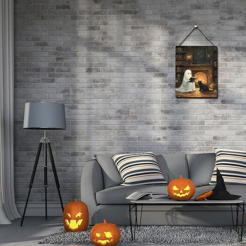 ديكور الهالوين، ديكور الأشباح، ديكورات الهالوين اللطيفة في الأماكن المغلقة، لوحة فنية جدارية مضحكة مخيفة للهالوين خشبية معلقة على شكل لوحة خشبية، شبح القطة السوداء في الغابة، لافتة باب المزرعة، ديكور غرفة المنزل in Kuwait