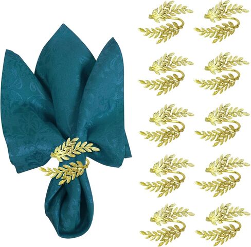 Chris.W 12 قطعة من حلقات مناديل القمح الذهبية، حامل مناديل أوراق معدنية، حلقة منشفة لمهرجان الحصاد لطاولة الطعام والذكرى السنوية وأعياد الميلاد وعيد الميلاد والخريف والهالوين وعيد الشكر وإعداد طاولة الحفلات in Kuwait