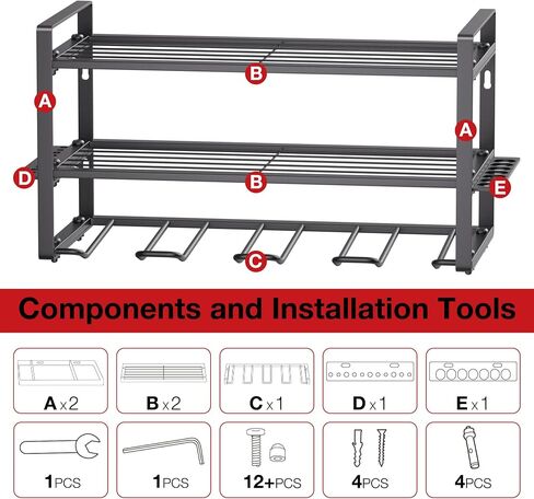Power Tool Organizer Wall Mount, 3 Layers Heavy Duty Metal Storage Rack with 4 Drill Holders for Garage Organization, Storage Rack for Cordless Drill, Tool Shelf for Garage/Workshop/Pegboard/Shed in Saudi Arabia