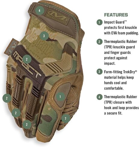 Mechanix Wear: M-Pact Tactical Gloves with Secure Fit, Touchscreen Capable Safety Gloves for Men, Work Gloves with Impact Protection and Vibration Absorption (Camouflage - MultiCam, Large) in Kuwait