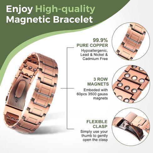 MagEnergy Copper Bracelet for Men Lymphatic Drainage Pain Relief 3X Magnetic Bracelets Adjustable Jewelry Present with Sizing Tool in Saudi Arabia