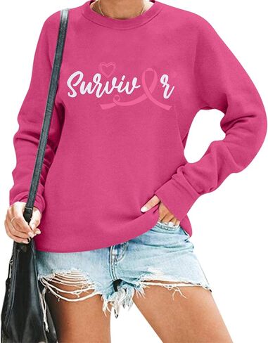MOUSYA Survivor Sweatshirts for Women Breast Cancer Sweatshirt Cancer Awareness Survivor Pink Ribbon Gift Pullover in Kuwait