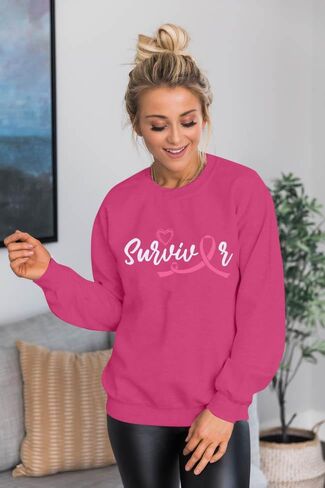 MOUSYA Survivor Sweatshirts for Women Breast Cancer Sweatshirt Cancer Awareness Survivor Pink Ribbon Gift Pullover in Kuwait