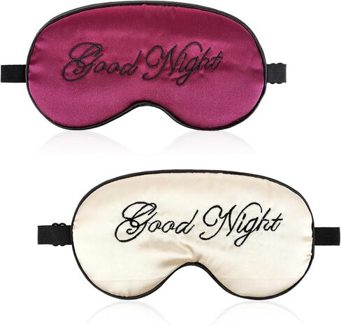 2 Pack Sleep Mask Silk Eye Mask Natural Pure Silk Soft Satin Blindfold with Adjustable Strap Night Eye Sleep Shade Cover for Women Men Travel Sleeping Nap Meditation Blackout (Beige Purple) in Saudi Arabia