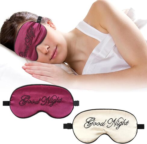 2 Pack Sleep Mask Silk Eye Mask Natural Pure Silk Soft Satin Blindfold with Adjustable Strap Night Eye Sleep Shade Cover for Women Men Travel Sleeping Nap Meditation Blackout (Beige Purple) in Saudi Arabia