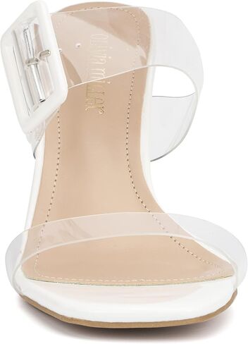 Olivia Miller Women’s Fashion Ladies Shoes, Clear PVC Jelly Double Strap Dual Band w Buckle, Trendy Casual Party Open Square Toe, Slide On 3.1 Inch High Mid Block Heel Sandals in Saudi Arabia