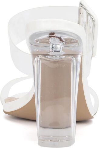 Olivia Miller Women’s Fashion Ladies Shoes, Clear PVC Jelly Double Strap Dual Band w Buckle, Trendy Casual Party Open Square Toe, Slide On 3.1 Inch High Mid Block Heel Sandals in Saudi Arabia