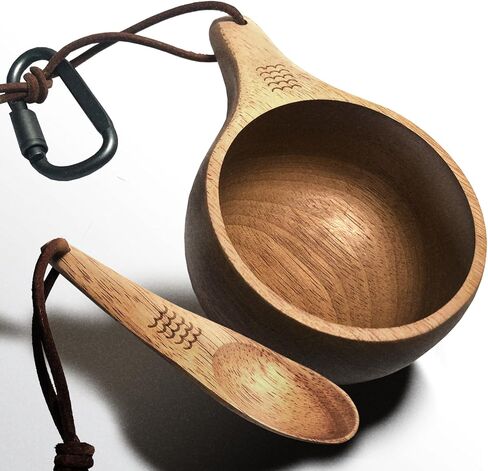Kuksa，kuksa Wooden Cup Set 8 Oz(225ml)，Handcrafted Traditional，Personalized and Eco-Friendly，Camping, Traveling or Adventure，Easy to carry around，Cool in Saudi Arabia