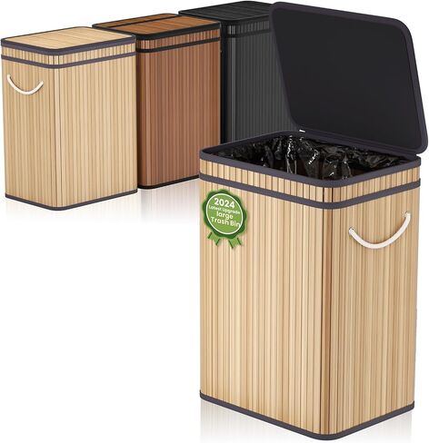 80 Liter/21 Gallon Large Trash Can with Lid, Garbage Bin Wastebasket Made of Bamboo, Outdoor Garbage Can/Waste Bin for Home, Office, Bathroom, Kitchen 24" HX15.8 WX11.8 D (Advanced Walnut) in Saudi Arabia