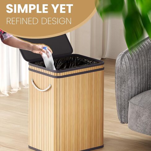 80 Liter/21 Gallon Large Trash Can with Lid, Garbage Bin Wastebasket Made of Bamboo, Outdoor Garbage Can/Waste Bin for Home, Office, Bathroom, Kitchen 24" HX15.8 WX11.8 D (Advanced Walnut) in Saudi Arabia