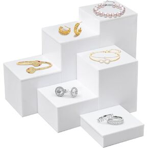 6Pcs White Acrylic Cube Display Jewelry Nesting Risers with Hollow Bottoms,Square Acrylic Display Base for Necklaces Earrings Glasses Figurine ect.
