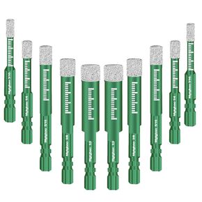 Mgtgbao 10PCS Black Dry Diamond Drill Bits Set, Tile Drill bit for Granite Marble Tile Ceramic Stone Glass Diamond Hole Saw Kit with Size 3/16,1/4, 5/16, 3/8, 1/2