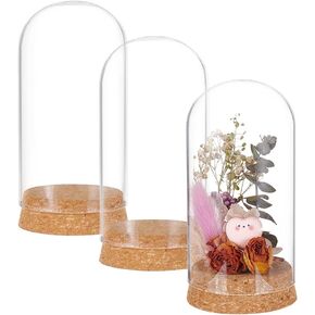 BENECREAT 3 Set Dome Display Glass Jar with Cork, 65x133mm Bell Cloche Glass Decoration Case for Flower Plants, Specimens, Crafts Decorations
