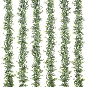 Lvydec 6 Pack Artificial Eucalyptus Garland, Fake Eucalyptus Greenery Garland Wedding Backdrop Arch Wall Decor, 6 Feet/Strand Fake Hanging Plant for Table Festival Party Decoration