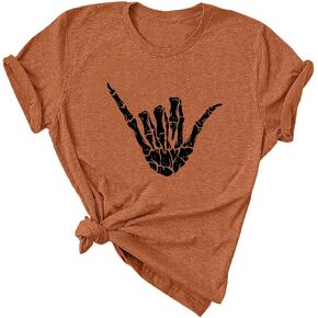 Women Halloween Skeleton Hand Shirt Funny Skull Gothic Graphic Casual Novelty Rock Punk Short Sleeve Muscle Tee Shirts