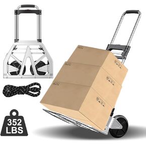 Smartmak Portable Dolly Cart, 352 lbs Capacity Heavy Duty Aluminum Folding Hand Truck with Silent Large Rubber Wheels, for Home, Office, Moving Warehouse