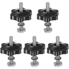 HARFINGTON 5Set T Track Bolts Knob Kit M6 x 40mm Threaded Bolts M6 x 25mm Hex Hand Nut Clamping Knob with Washer for Woodworking Jigs and Fixtures, Black Silver